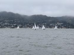David West leading the fleet downwind in the first frace