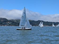 Scott Easom leading the fleet back up wind